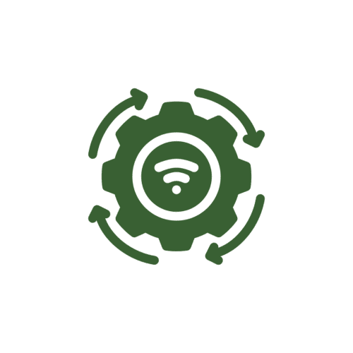Gear with Wi-Fi symbol and arrows.
