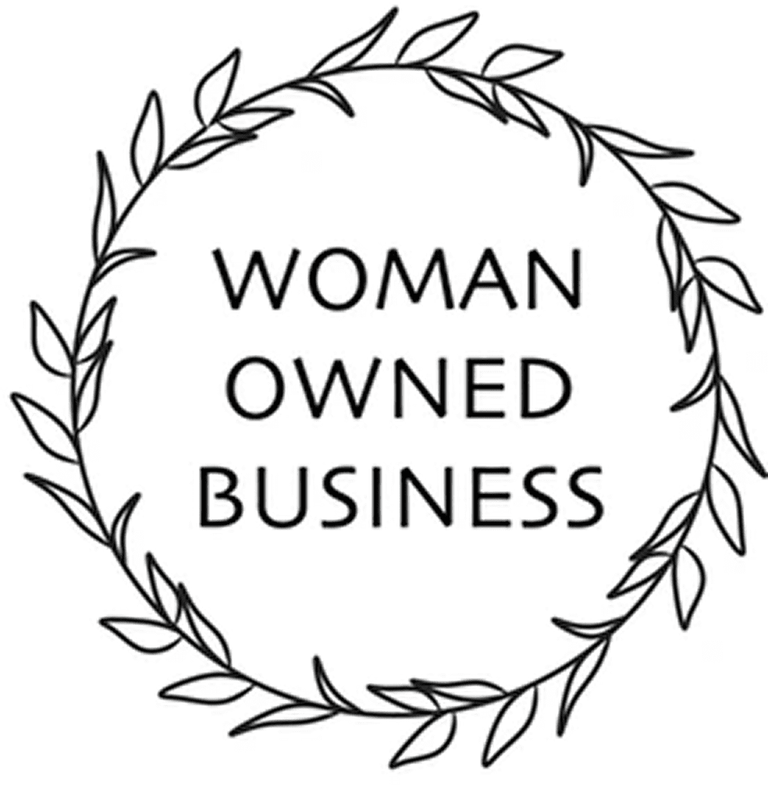 Woman Owned Business" text with leaf border.