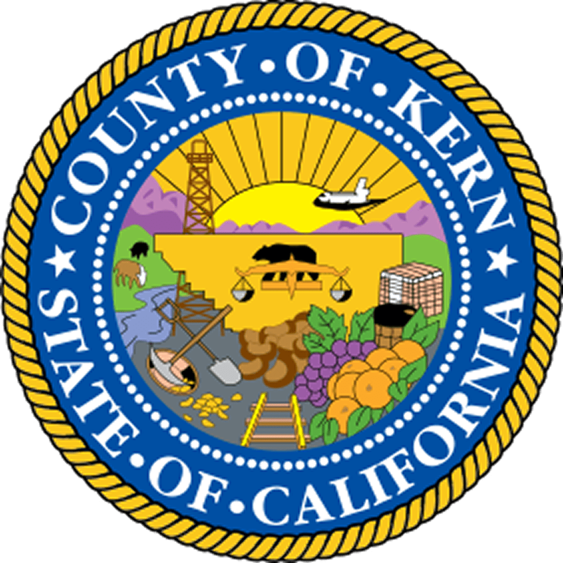 Seal of Kern County, California, colorful symbols.