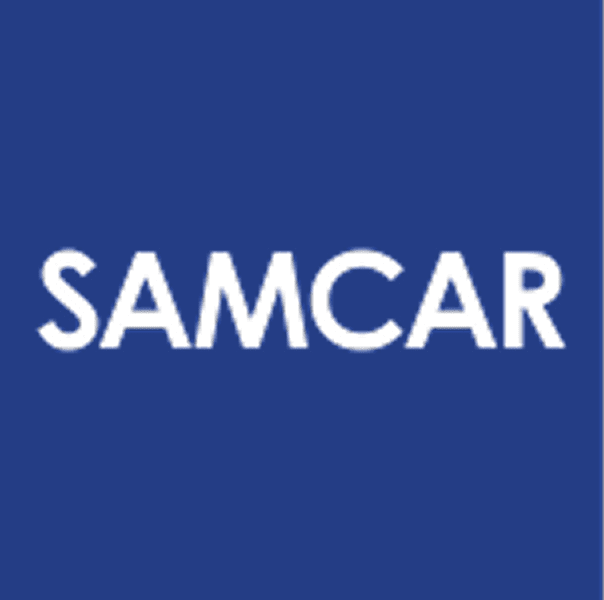 Blue background with "SAMCAR" in black text.